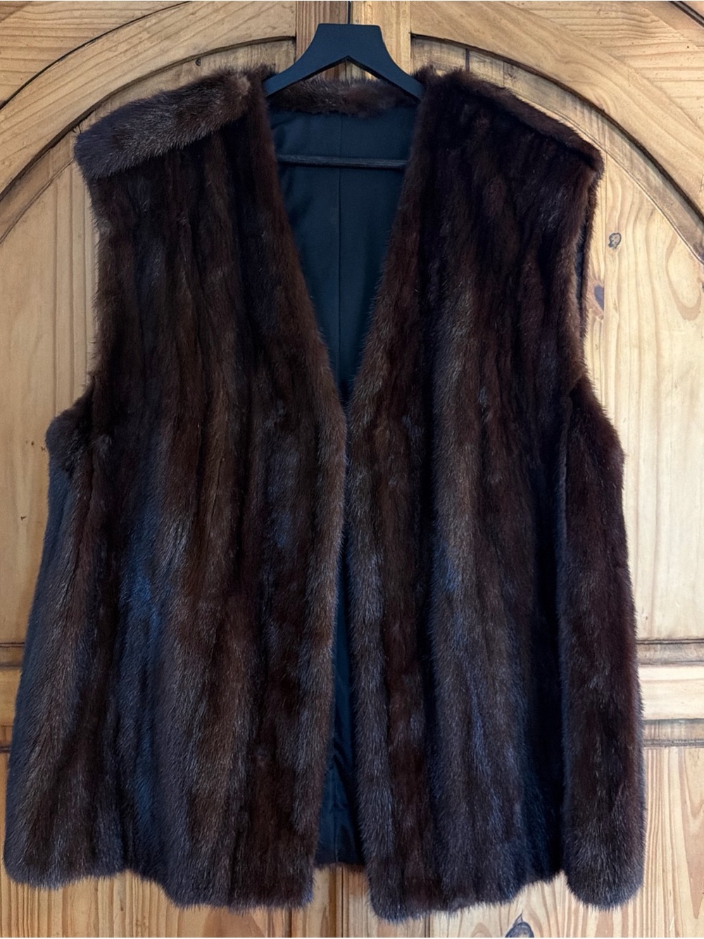 Vintage Genuine Dark Brown Mink Fur Long Vest Women’s L XL Full Pelt 34” Coat